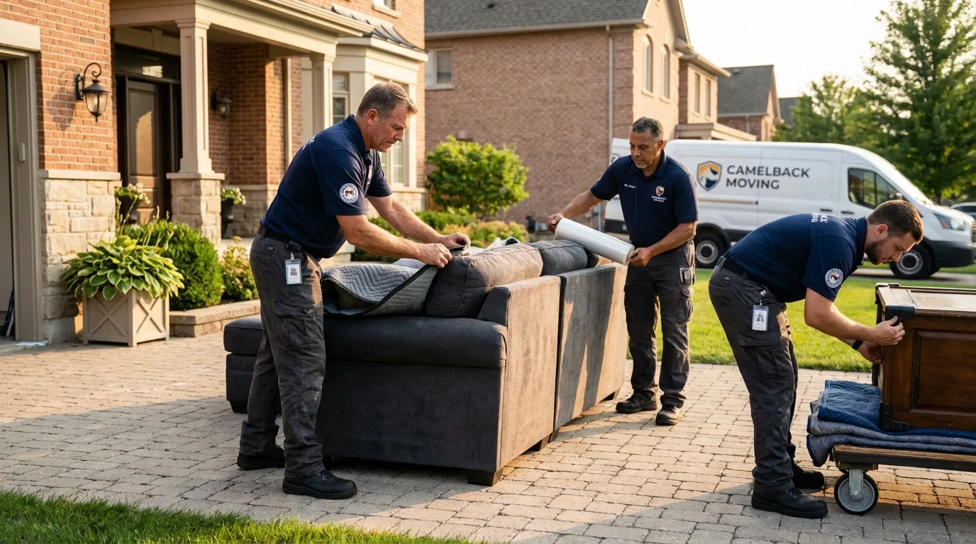 Large estate moving crew wrapping furniture in Lewisville, TX