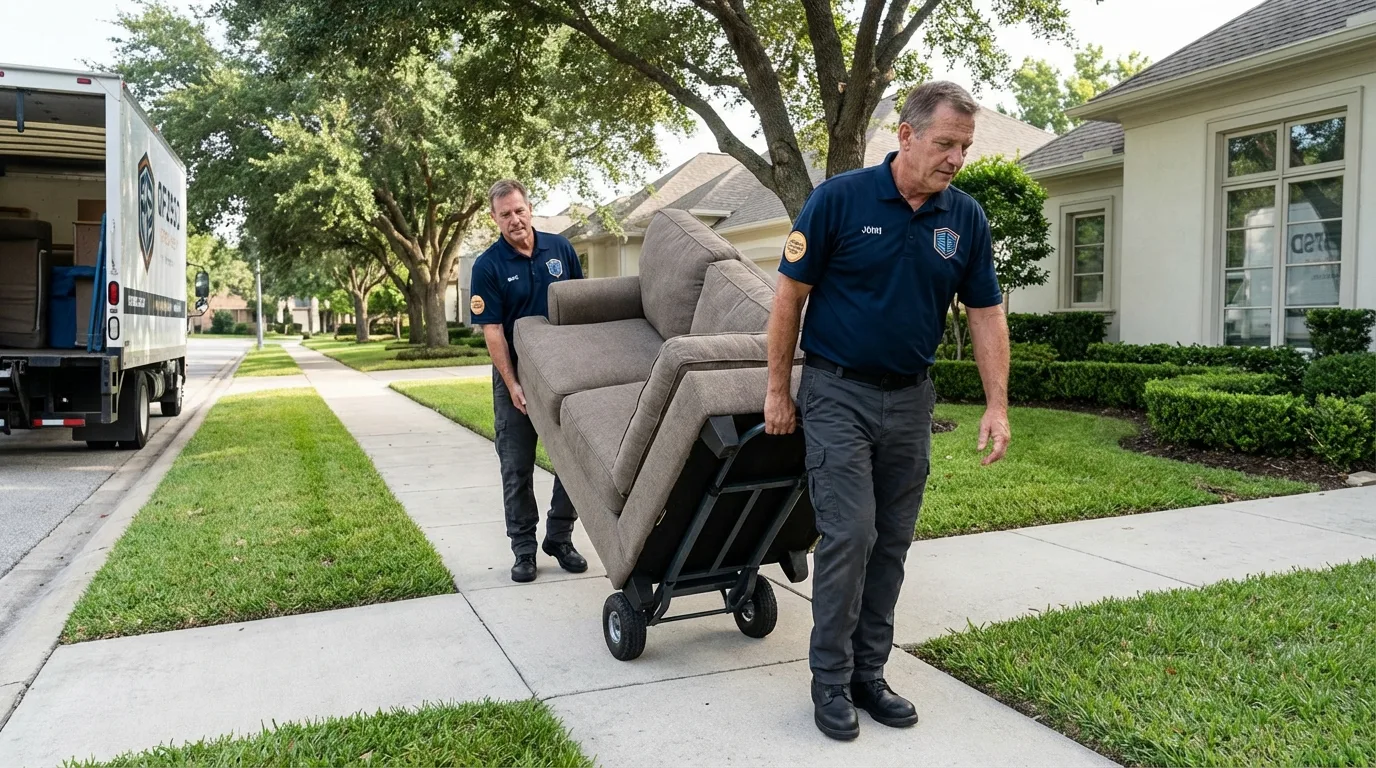 Local residential moving crew loading furniture in Lewisville, TX